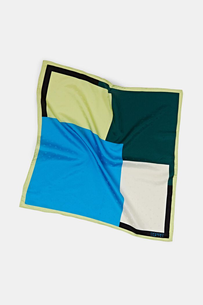 Fyrkantig mönstrad scarf i silkesblandning, GREEN, detail image number 1
