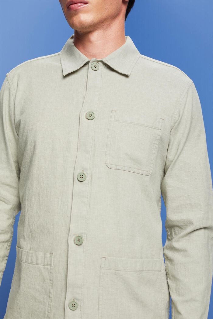 Fiskbensmönstrad skjorta, linnemix, LIGHT GREEN, detail image number 2