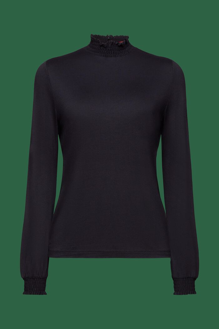 Smockad långärmad tröja, LENZING™ ECOVERO™, BLACK, detail image number 7