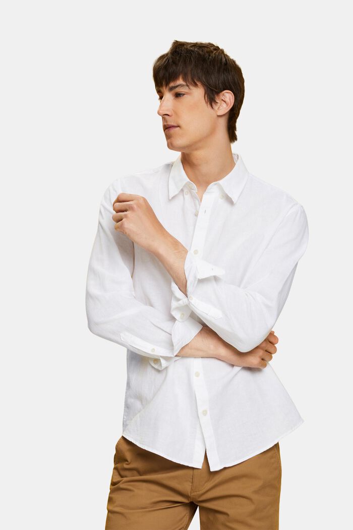 Button down-skjorta i blandad bomull och linne, WHITE, detail image number 4