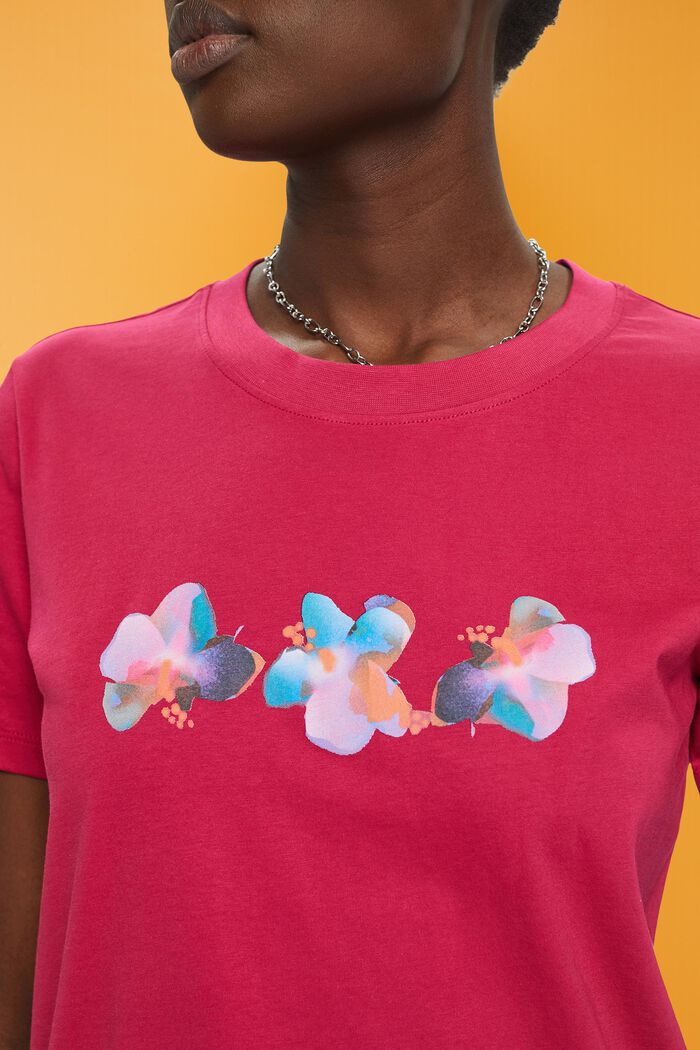 Bomulls-T-shirt med blomtryck, DARK PINK, detail image number 2