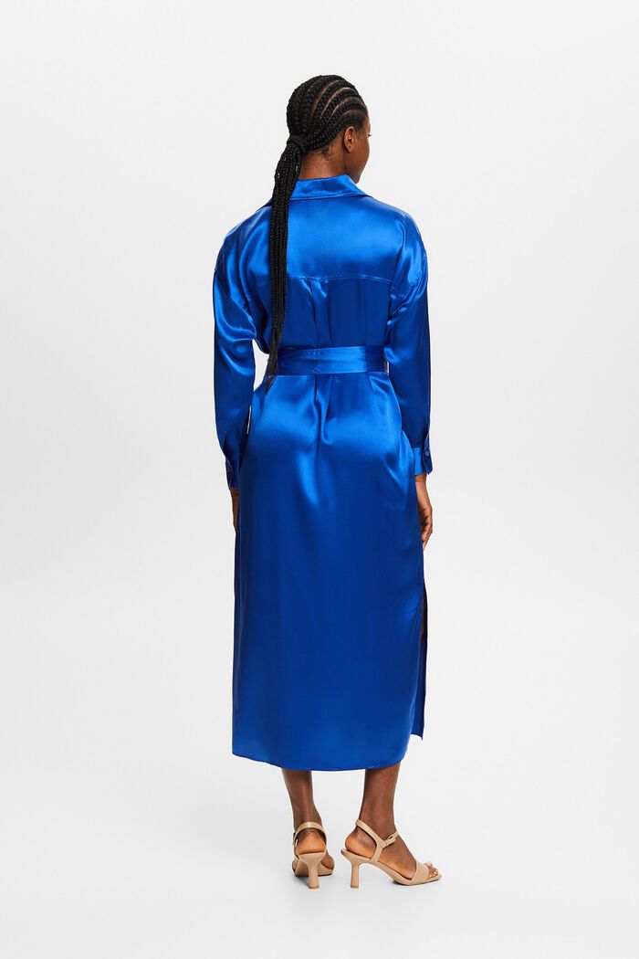 Midiklänning i silkessatin med skärp, BRIGHT BLUE, detail image number 2