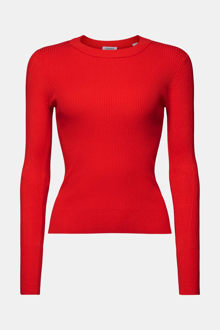 Ribbstickad tröja med rund ringning, RED, detail image number 6