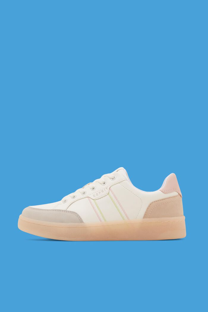 Sneakers i skinnimitation med färgad sula, OFF WHITE, detail image number 0