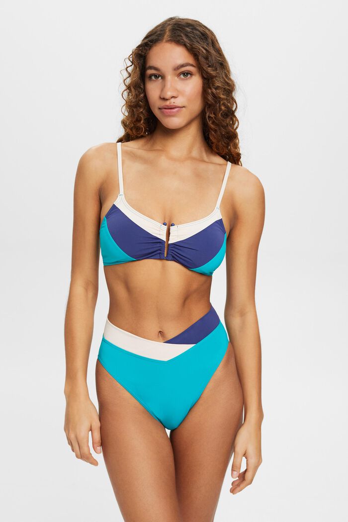 Medelhög bikiniunderdel med färgblocksdesign, TEAL GREEN, detail image number 0