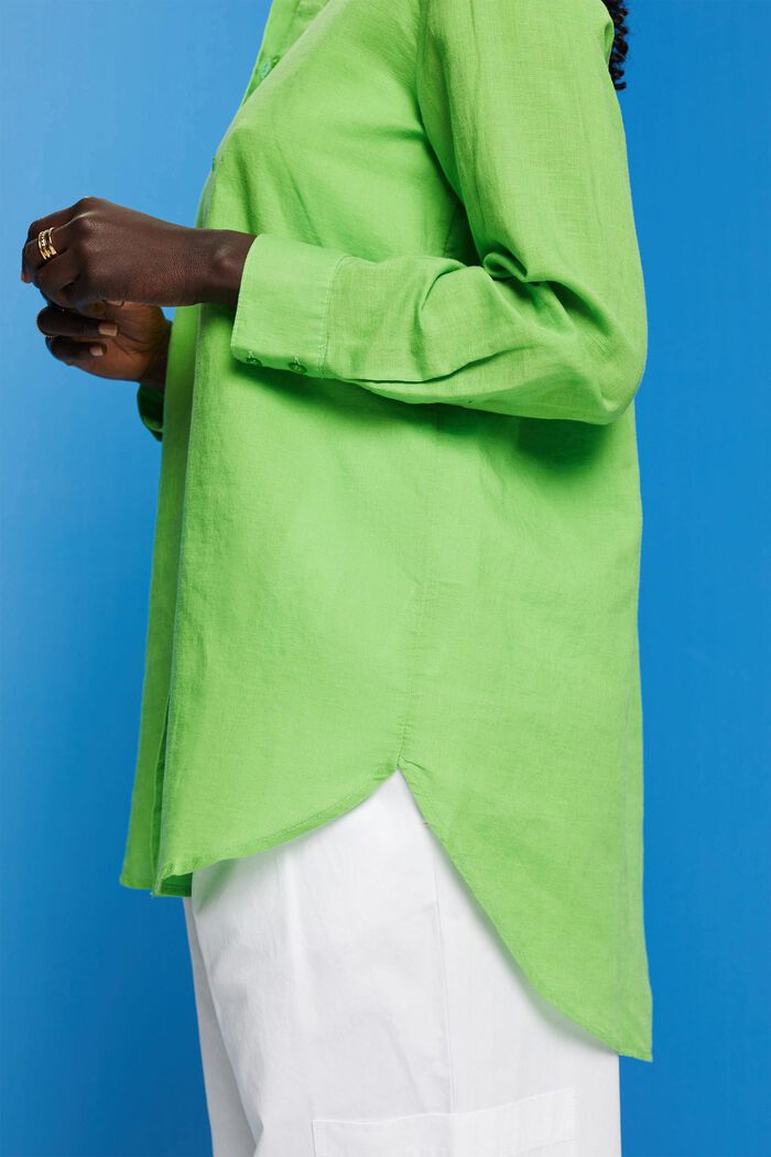 Skjorta i mix av linne och bomull, GREEN, detail image number 4