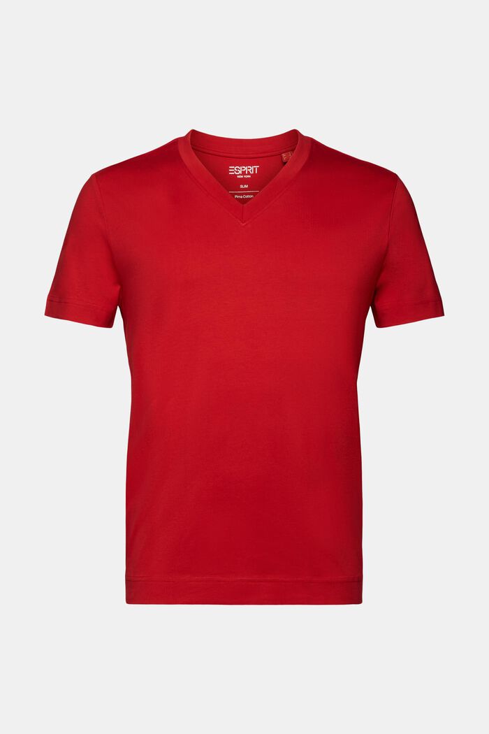 V-ringad T-shirt i jersey, 100% bomull, DARK RED, detail image number 6