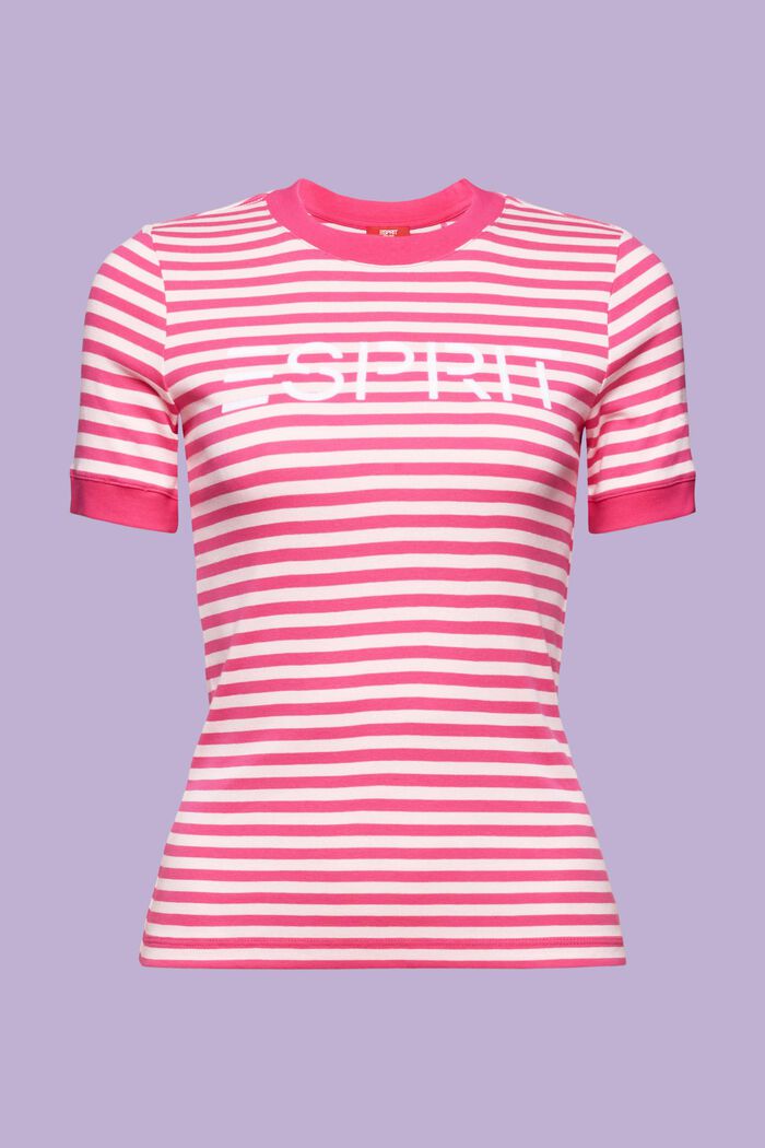 Randig bomulls-T-shirt med logotryck, PINK FUCHSIA, detail image number 6