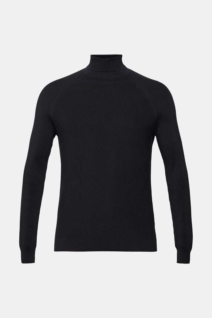 Ribbad tröja med halvpolokrage, BLACK, overview