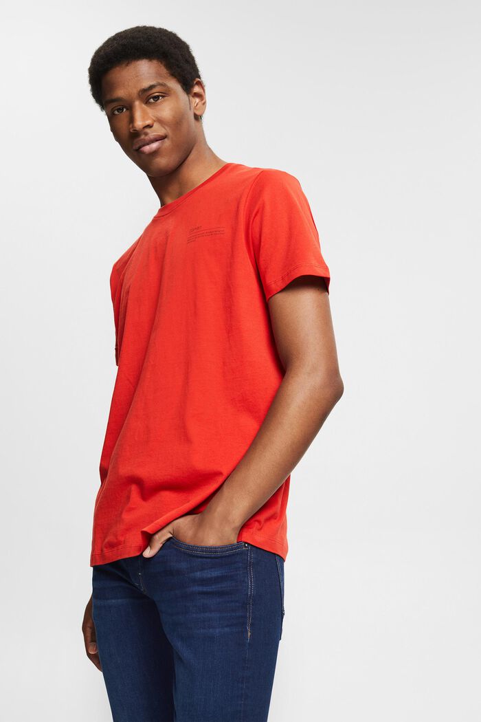 Jersey-T-shirt med tryck, 100% ekobomull, RED ORANGE, detail image number 0