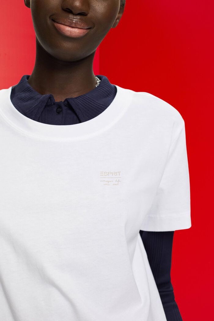Bomulls-T-shirt med logotryck, WHITE, detail image number 2