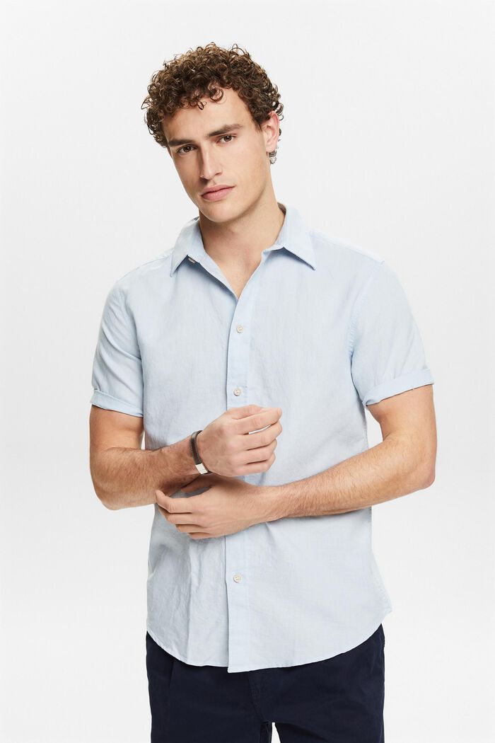Kortärmad skjorta av linne-bomullsmix, LIGHT BLUE, detail image number 0