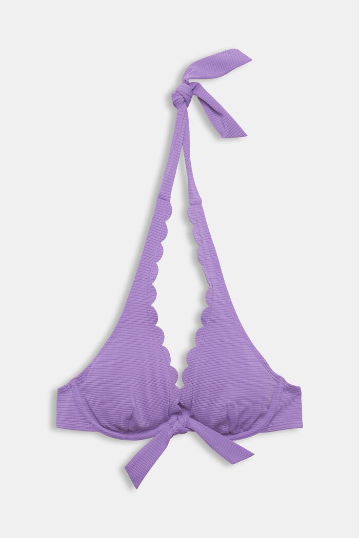 Ribbad bikiniöverdel med vågig kant, VIOLET, detail image number 4