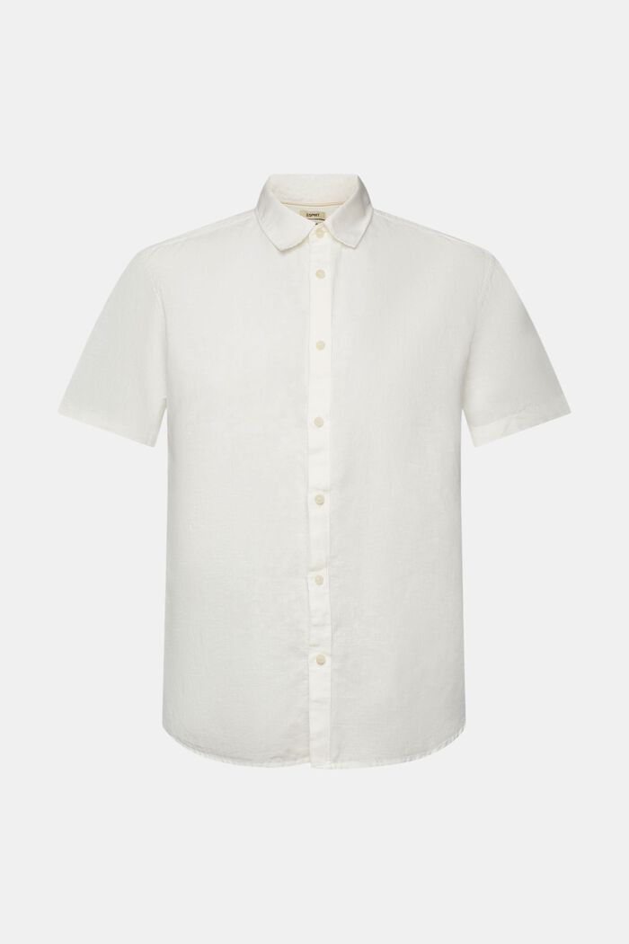 Kortärmad skjorta i mix av linne och bomull, OFF WHITE, detail image number 7