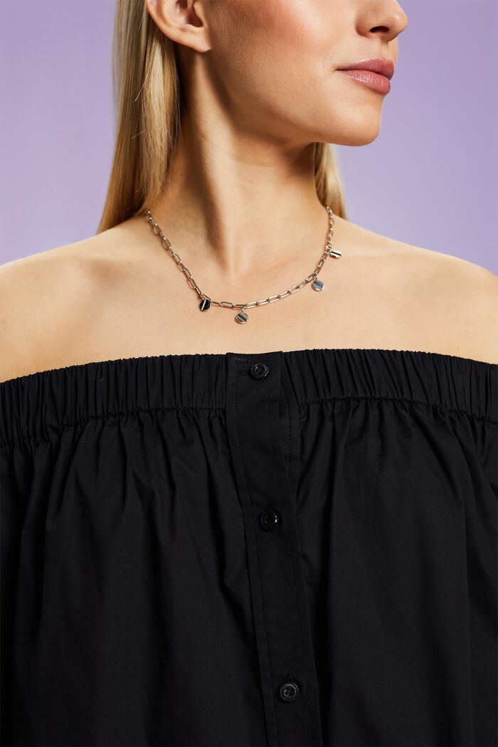 Off shoulder-blus i poplin i singoallamodell, BLACK, detail image number 3