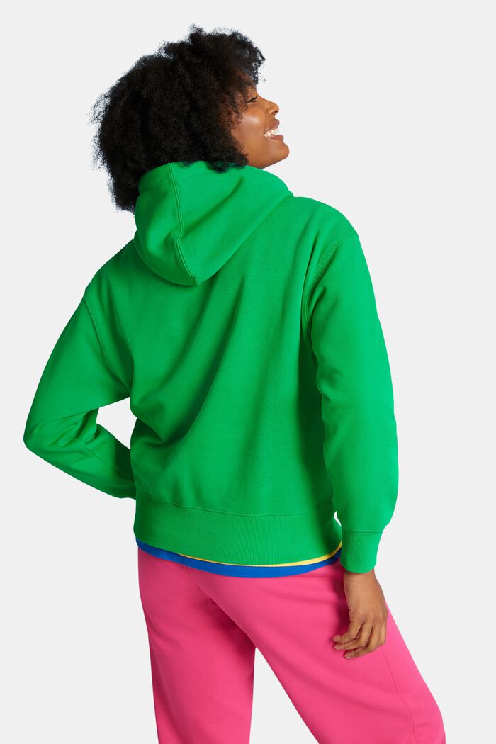 Huvtröja i fleece med logo, unisexmodell, GREEN, detail image number 3