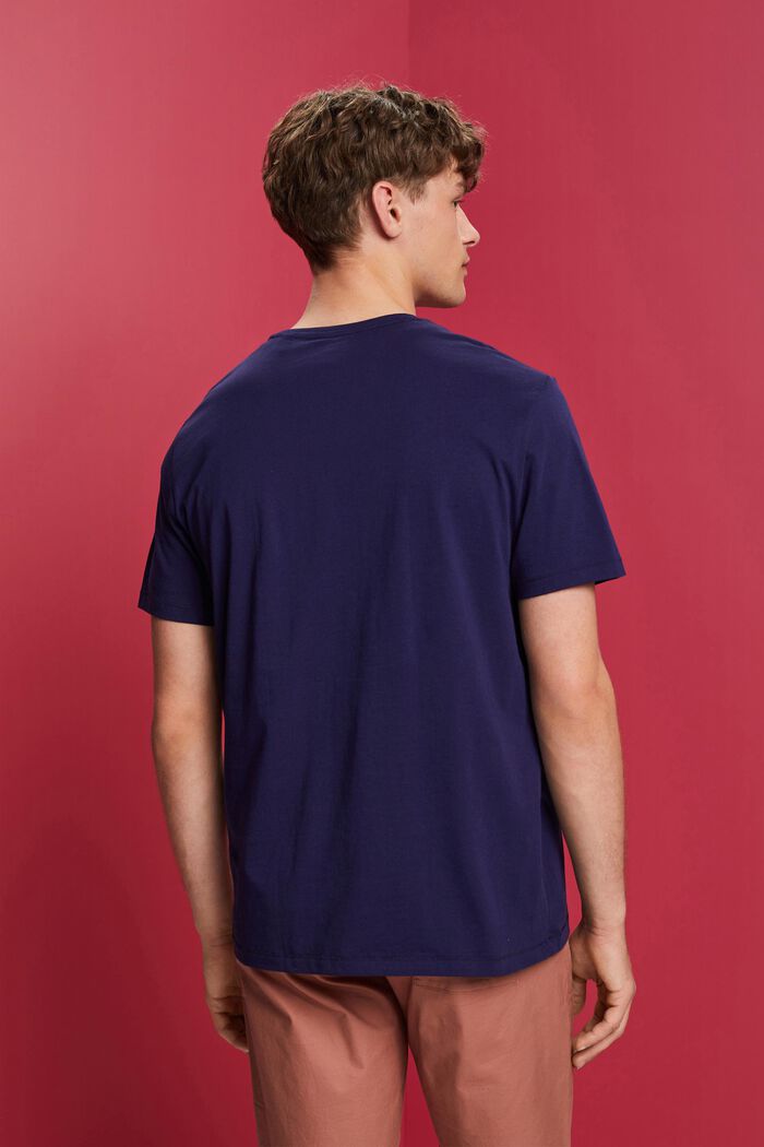 T-shirt med rund ringning och tryck, 100 % bomull, DARK BLUE, detail image number 3