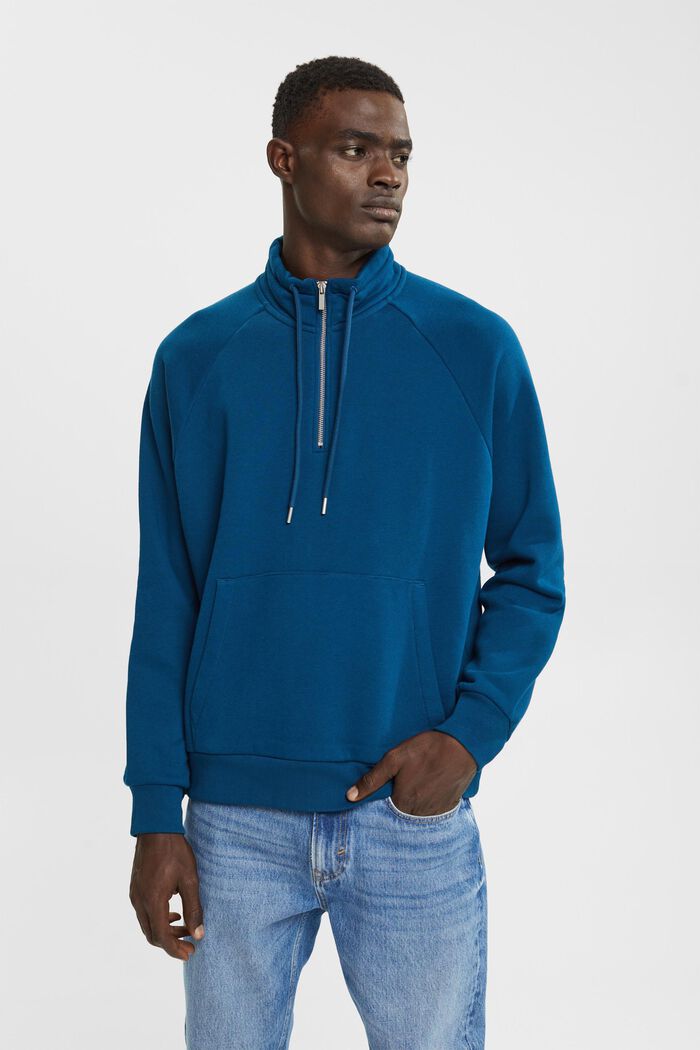 Sweatshirt med halv dragkedja, PETROL BLUE, detail image number 0