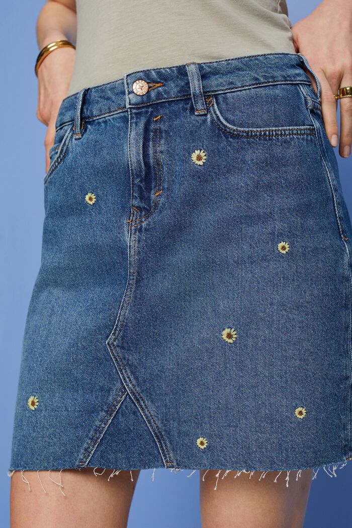 Broderad kort jeanskjol, BLUE DARK WASHED, detail image number 2