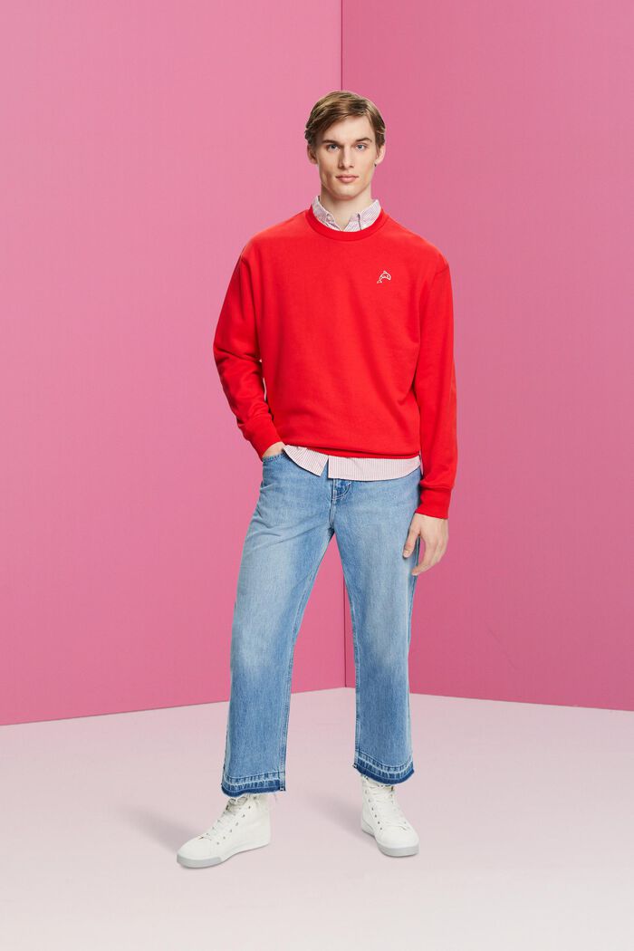 Sweatshirt med litet delfintryck, ORANGE RED, detail image number 4