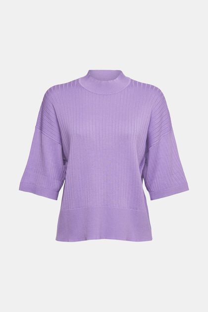 T-shirt i ribbstickning, LILAC, overview