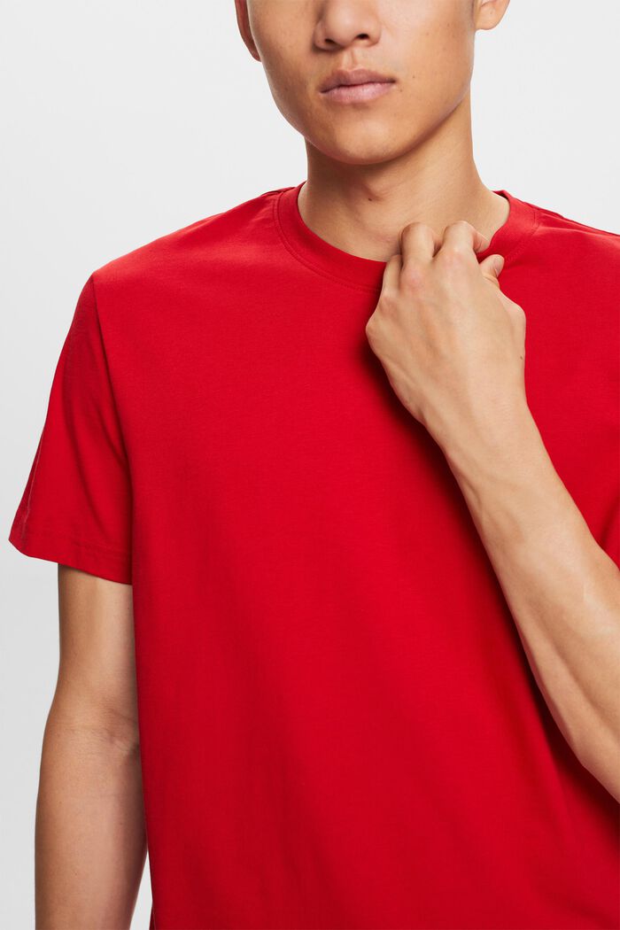 T-shirt i pimabomull-jersey med rund ringning, DARK RED, detail image number 2