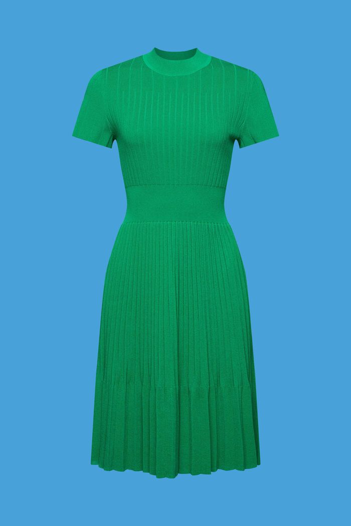 Veckad kortärmad midiklänning med halvpolokrage, EMERALD GREEN, detail image number 5