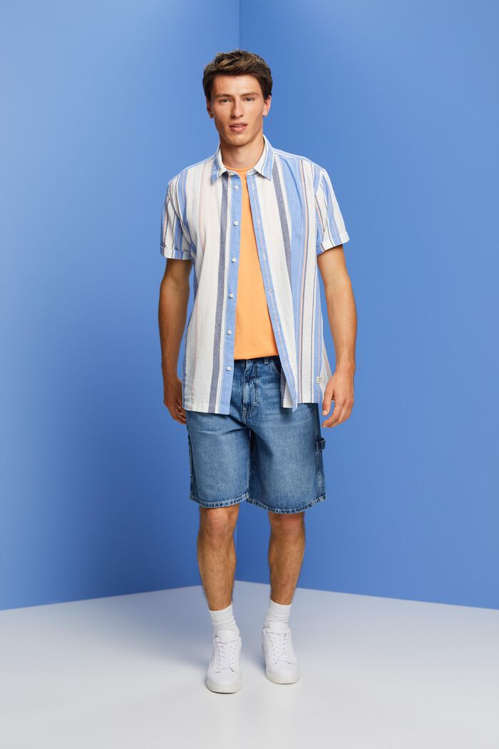 Kortärmad skjorta med ränder, 100% bomull, BRIGHT BLUE, detail image number 1