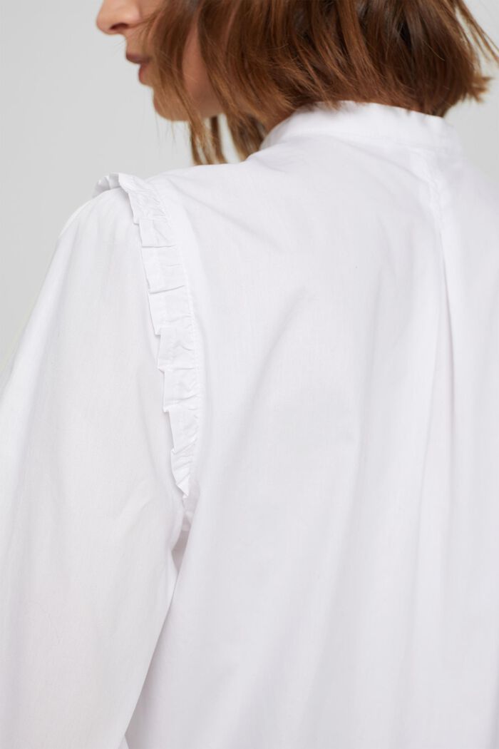Skjortblus med rysch av 100% bomull, WHITE, detail image number 2