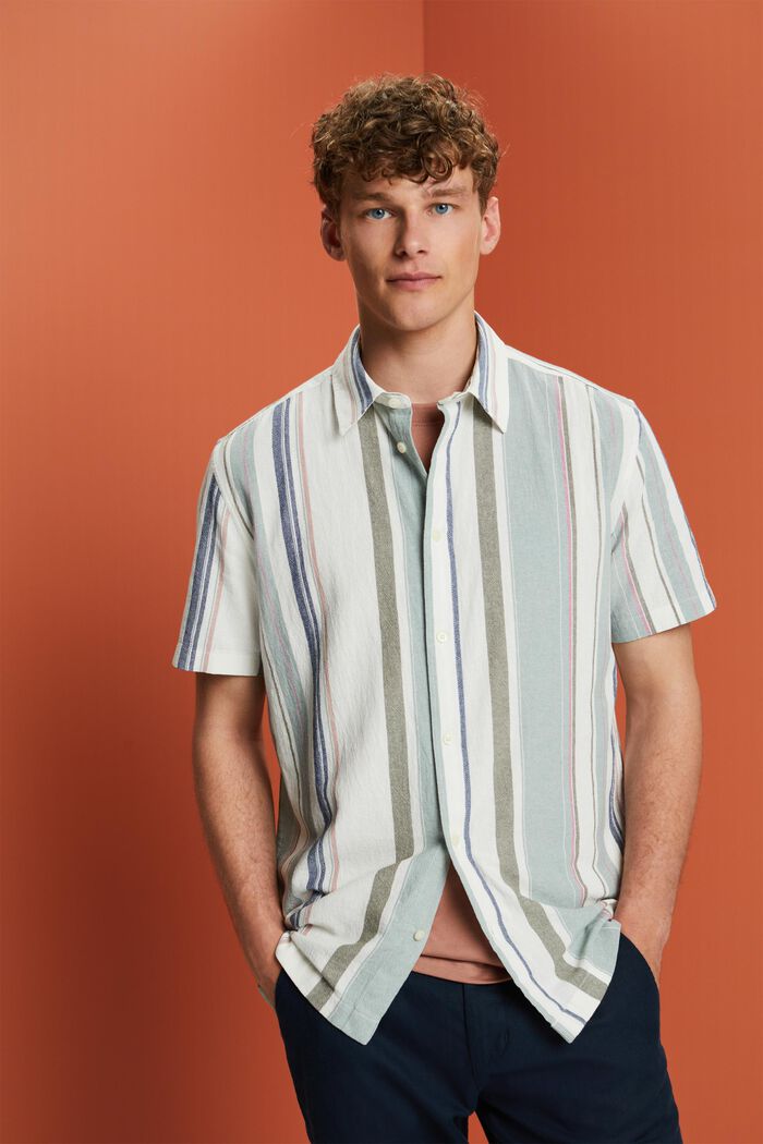 Kortärmad skjorta med ränder, 100% bomull, DUSTY GREEN, detail image number 0