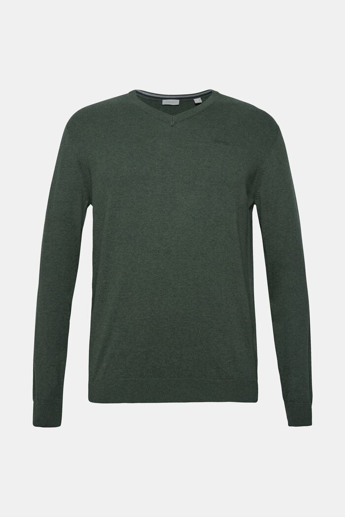 V-ringad tröja, 100% bomull, DARK GREEN, detail image number 0