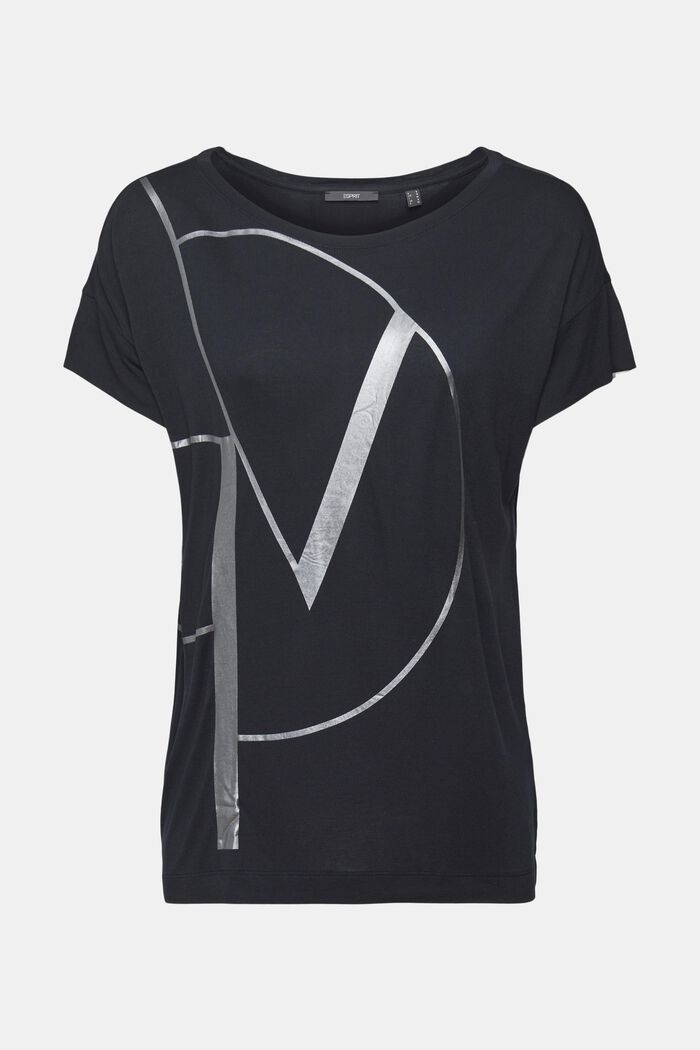 T-shirt med metallictryck, LENZING™ ECOVERO™, BLACK, detail image number 2