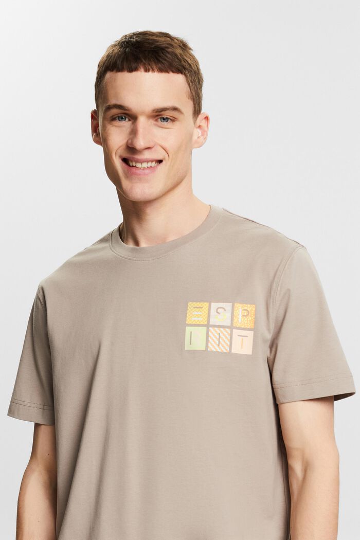 T-shirt i bomullsjersey med logo, LIGHT TAUPE, detail image number 0