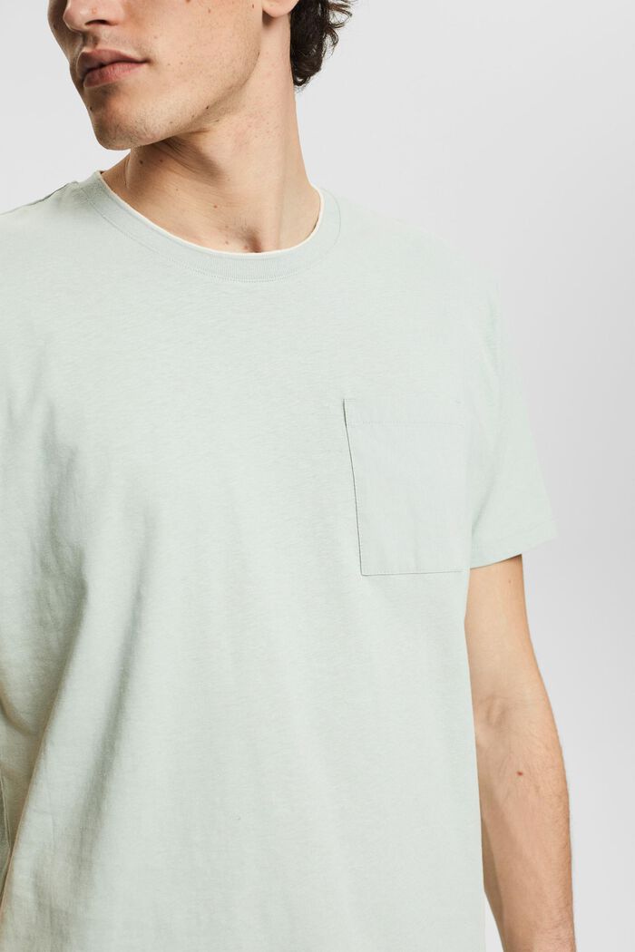 Med linneandel: jersey-T-shirt med bröstficka, LIGHT KHAKI, detail image number 1