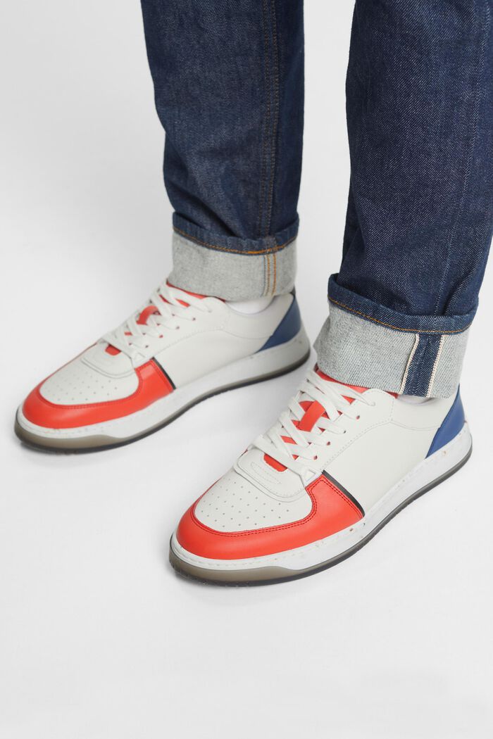 Sneakers i skinn med snörning, CORAL RED, detail image number 1