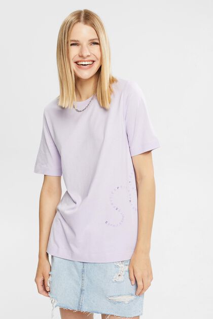 Med TENCEL™: T-shirt med tryck, LILAC, overview