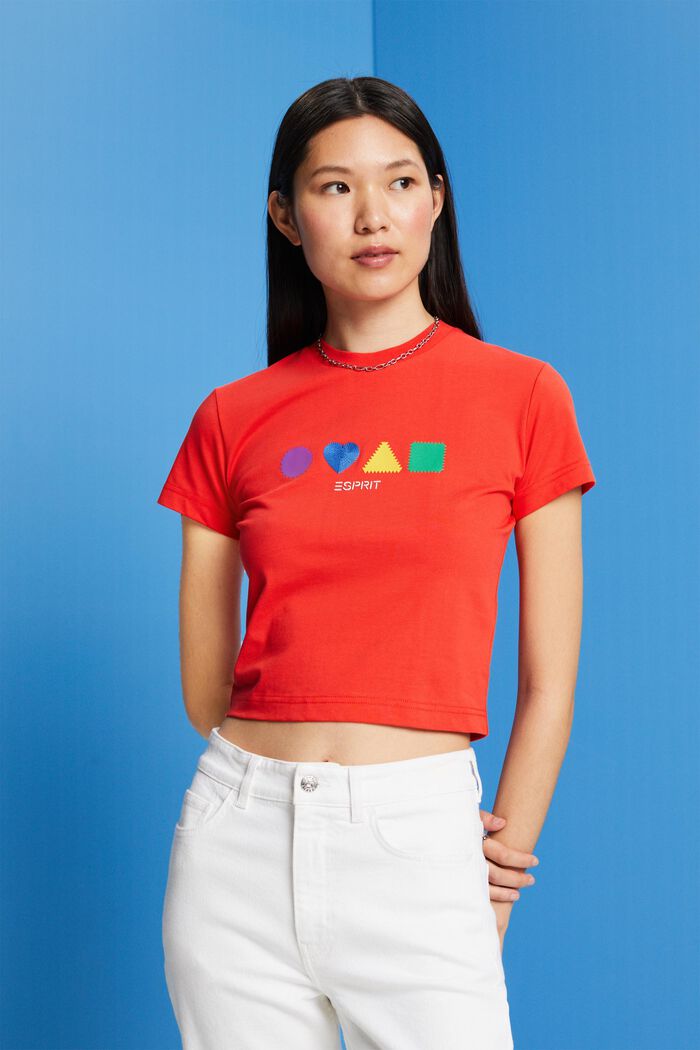T-shirt i ekobomull med geometriskt tryck, ORANGE RED, detail image number 0