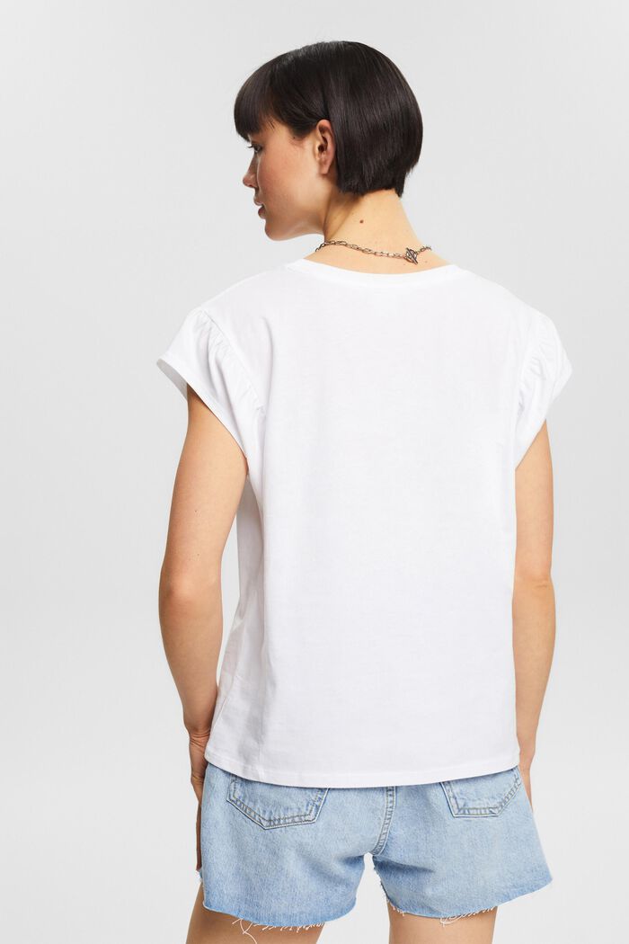 T-shirt med rynkade axlar, WHITE, detail image number 3
