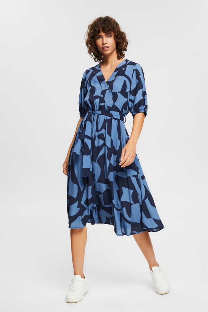 Midiklänning med mönster, LENZING™ ECOVERO™, GREY BLUE, detail image number 6