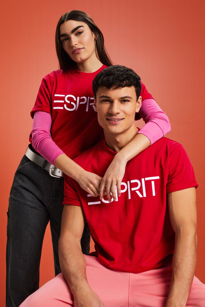 T-shirt i bomullsjersey med logo, unisexmodell, RED, detail image number 2
