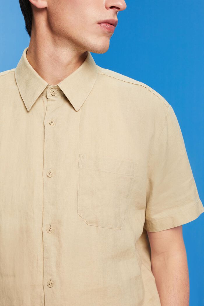 Kortärmad skjorta av linne, SAND, detail image number 2