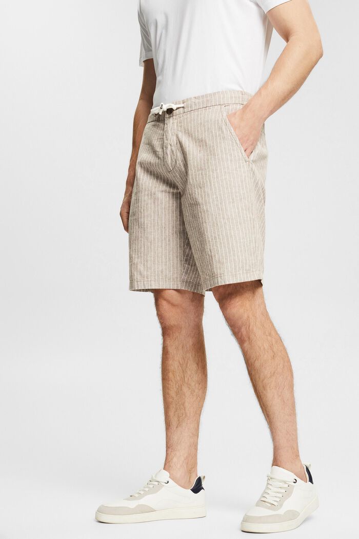 Med linne: shorts med kritstrecksränder, BEIGE, detail image number 0