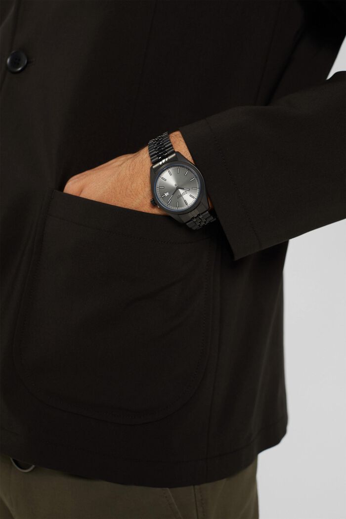 Klocka i rostfritt stål med länkarmband, BLACK, detail image number 2