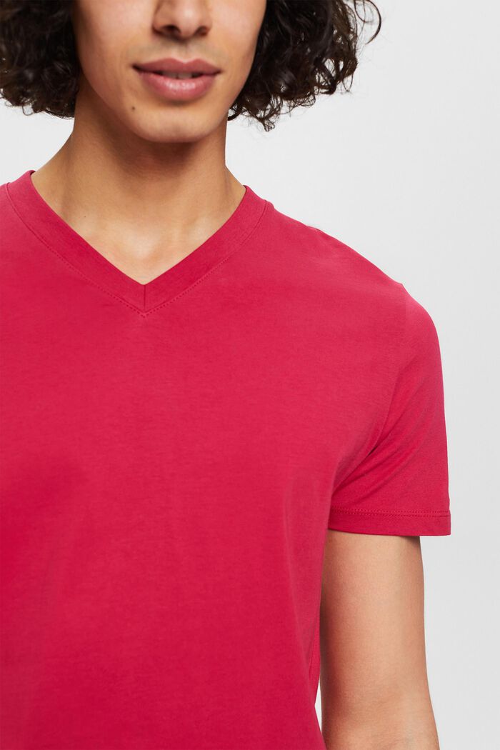V-ringad T-shirt i bomull med smal passform, DARK PINK, detail image number 2