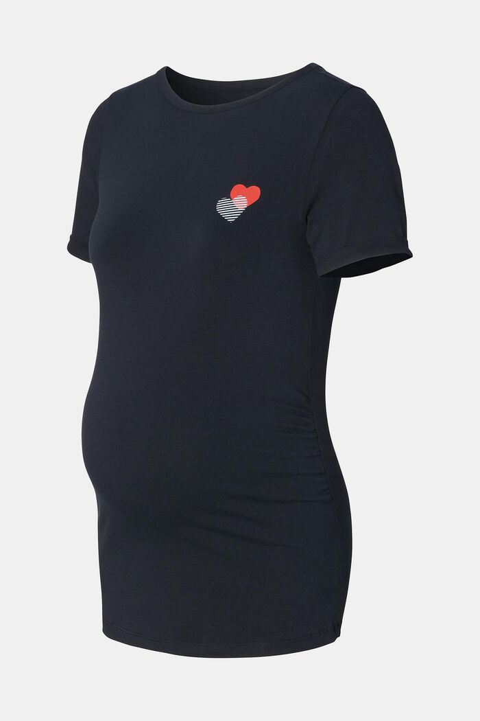 T-shirt med hjärttryck på bröstet, NIGHT SKY BLUE, detail image number 4