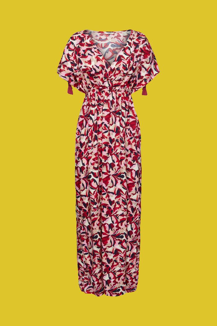 Maxilång strandklänning med blommönster, DARK RED, detail image number 4