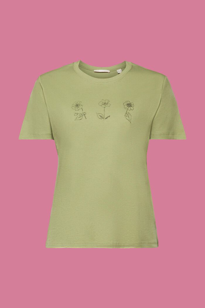 Bomulls-T-shirt med blomtryck, PISTACHIO GREEN, detail image number 6