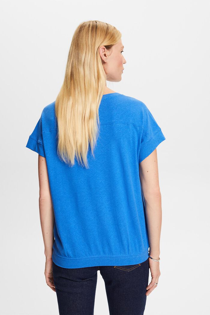 T-shirt i blandning av bomull och linne, BRIGHT BLUE, detail image number 3