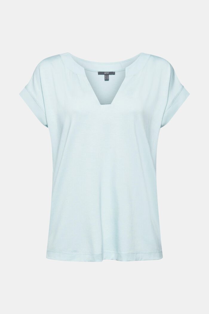T-shirt med lyocell och chiffongdetaljer, LIGHT TURQUOISE, detail image number 0