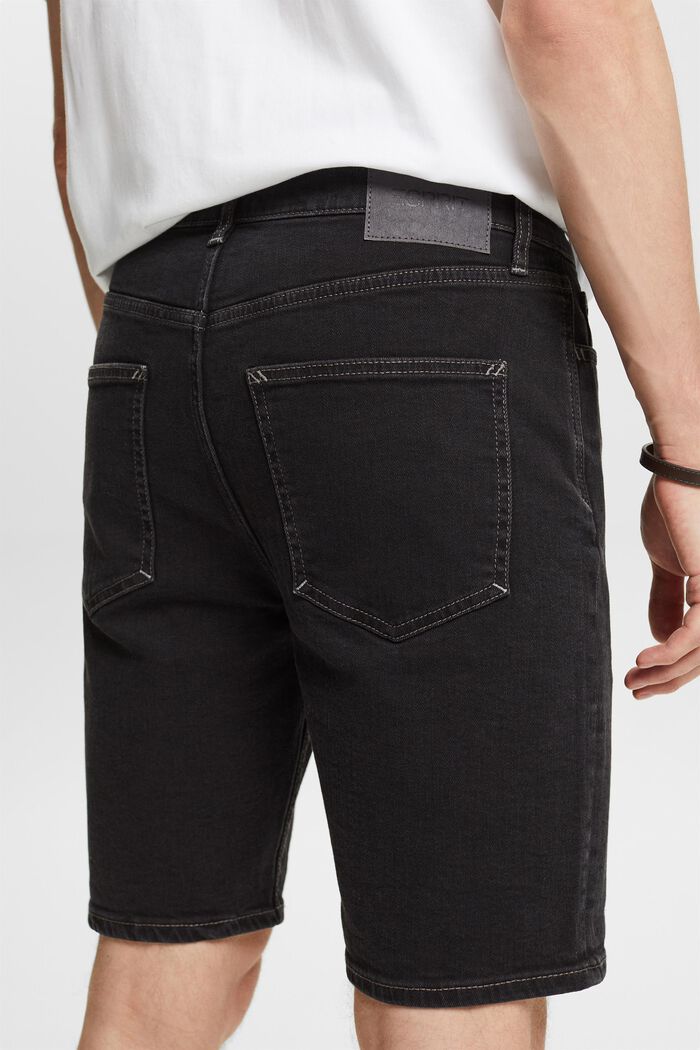 Raka jeansshorts med medelhög midja, BLACK DARK WASHED, detail image number 3